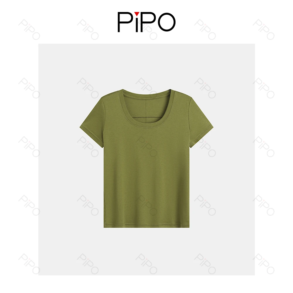 PIPO【十字T】【莱赛尔+桑蚕丝+亚麻】春短袖女T恤宽松舒适DD51T008