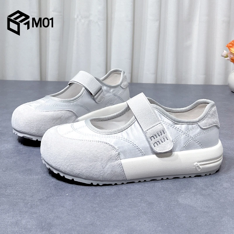 M01法式黄色玛丽珍女鞋夏魔术贴浅口单鞋透气百搭德训休闲板鞋