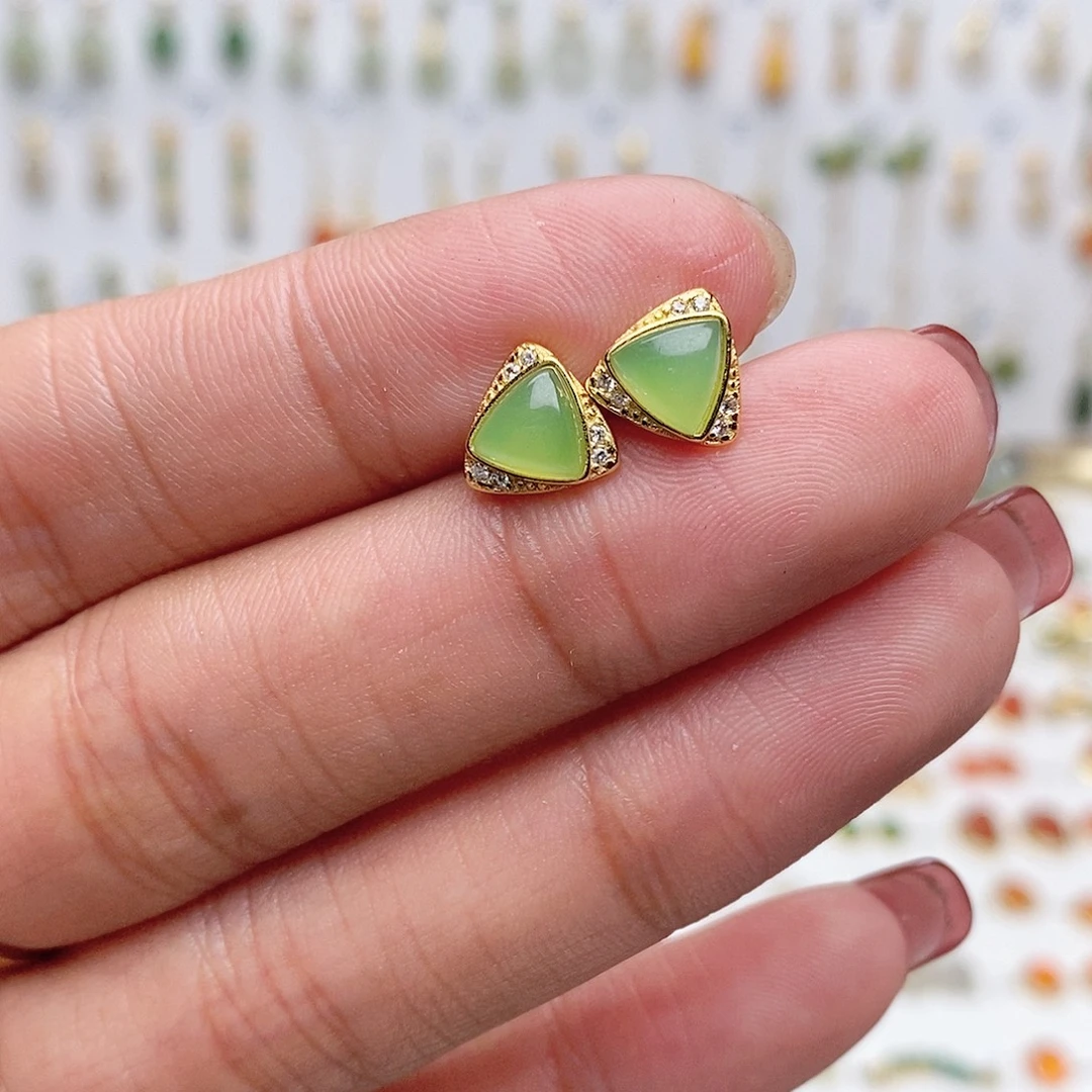 和田玉银S925镶嵌耳饰