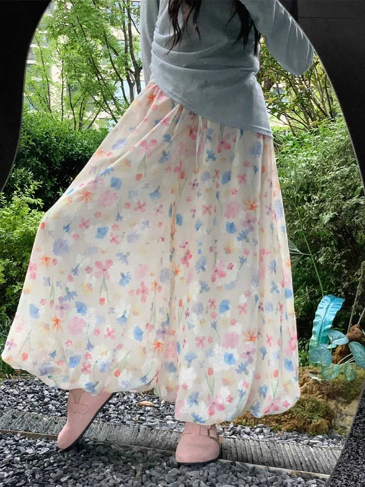 【原版品质+运险】甜美彩色碎花花苞裙裤女夏阔腿温柔休闲蓬蓬裤裙