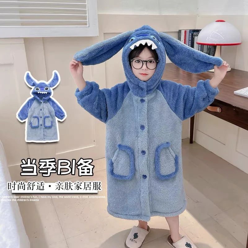 儿童浴袍睡衣男童冬季法兰绒洗澡加厚睡袍可外穿男孩珊瑚绒家居服