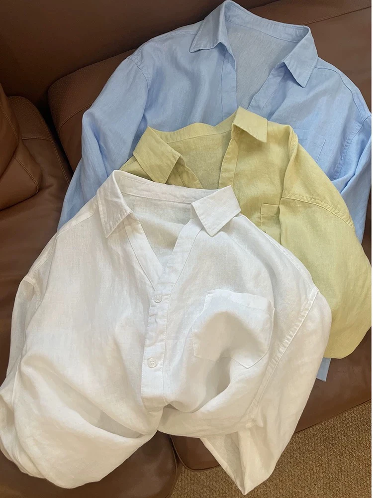 Coco 慵懒v领天丝麻气质老钱风衬衫