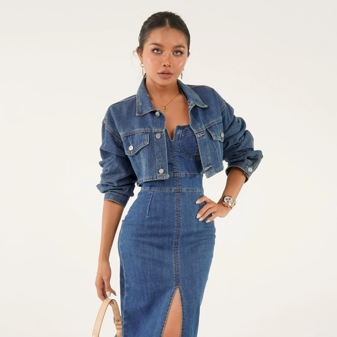 【蜜蜜家】欧美辣妹复古短款休闲百搭气质长袖牛仔上衣外套 T070