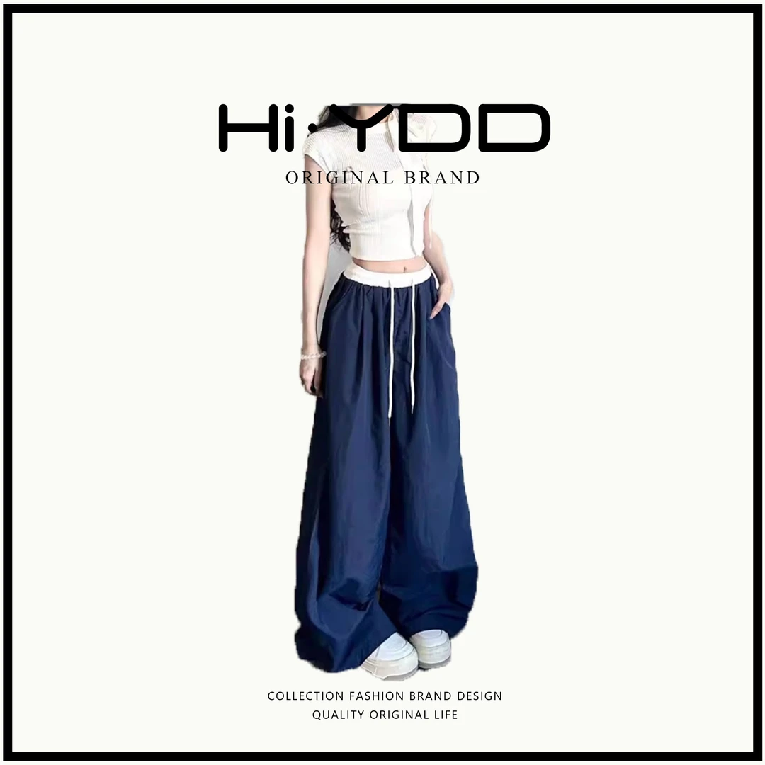 【YDD•「懒懒裤」】美式复古运动阔腿裤女款夏季慵懒松弛感拼色休闲裤