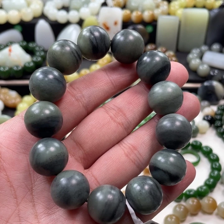 和田玉未镶嵌手串新疆且末青花卡18柔光