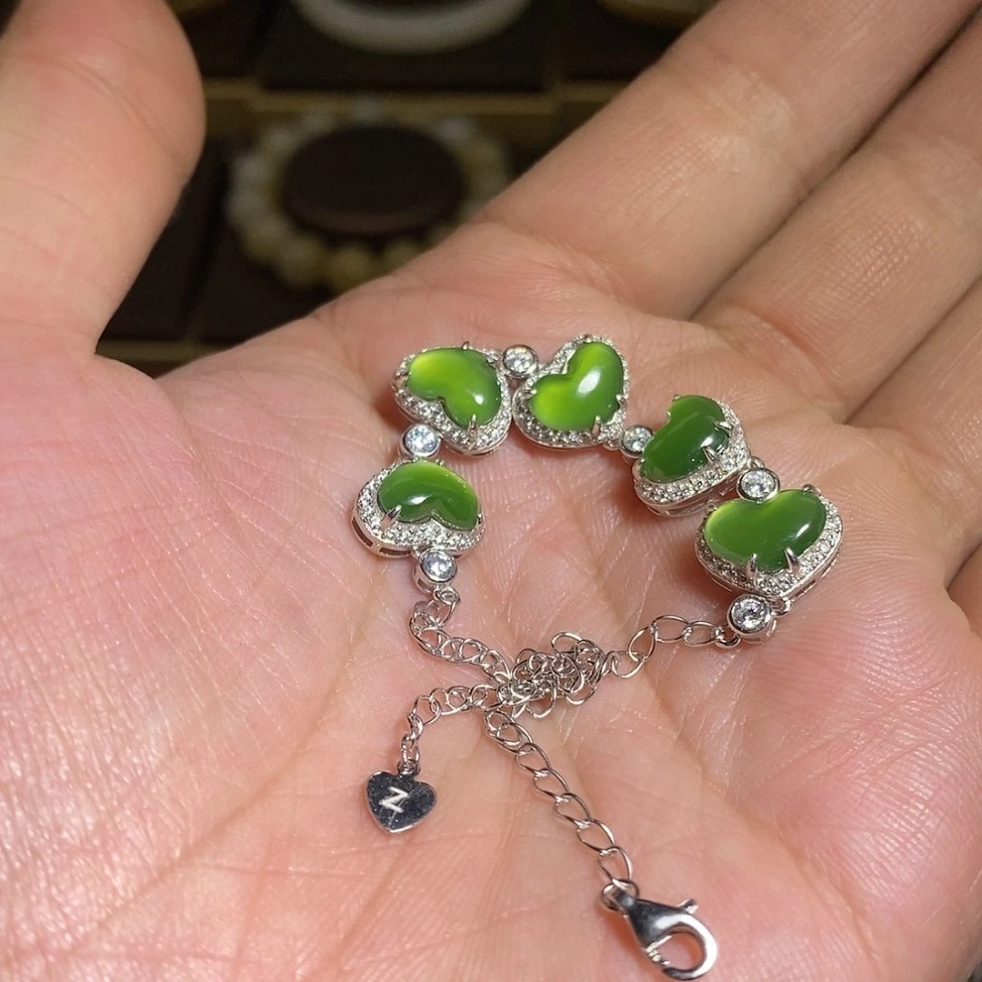 【闪购商品】银S925镶嵌手链和田玉（碧玉）