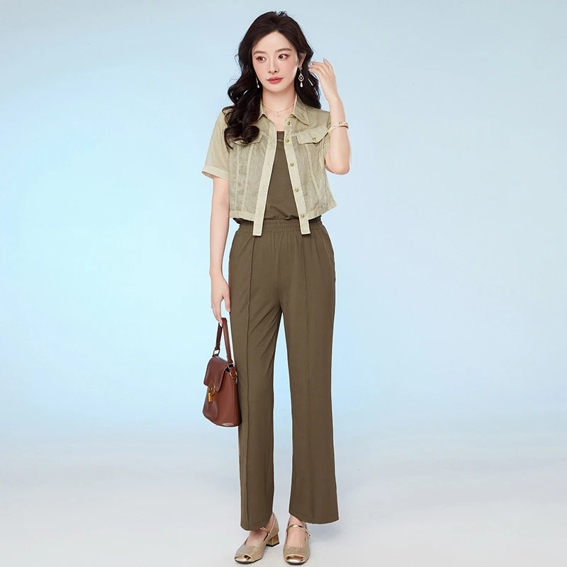 单排扣衬衫+吊带+长裤三件套装女2025夏52LH0U0009