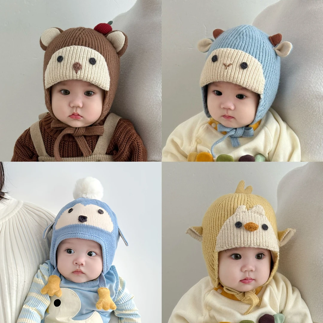 秋冬季宝宝帽子婴儿毛线帽针织帽保暖小月龄护耳帽儿童帽可爱超萌