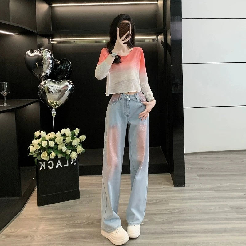 夏日穿搭一整套时尚休闲运动套装女盐系减龄防晒针织衫高腰牛仔裤