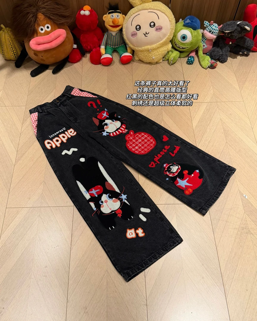 【好奇小猫裤子-2171】R77原创新款刺绣设计百搭长裤男女同款-2171