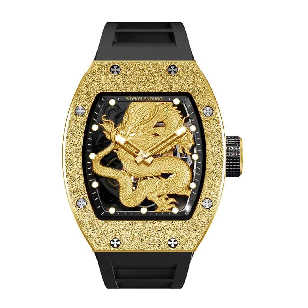 【澳门专柜】斯特克伦堡/ST【金龙】龙年限定 镂空浮雕自动机械腕表 w