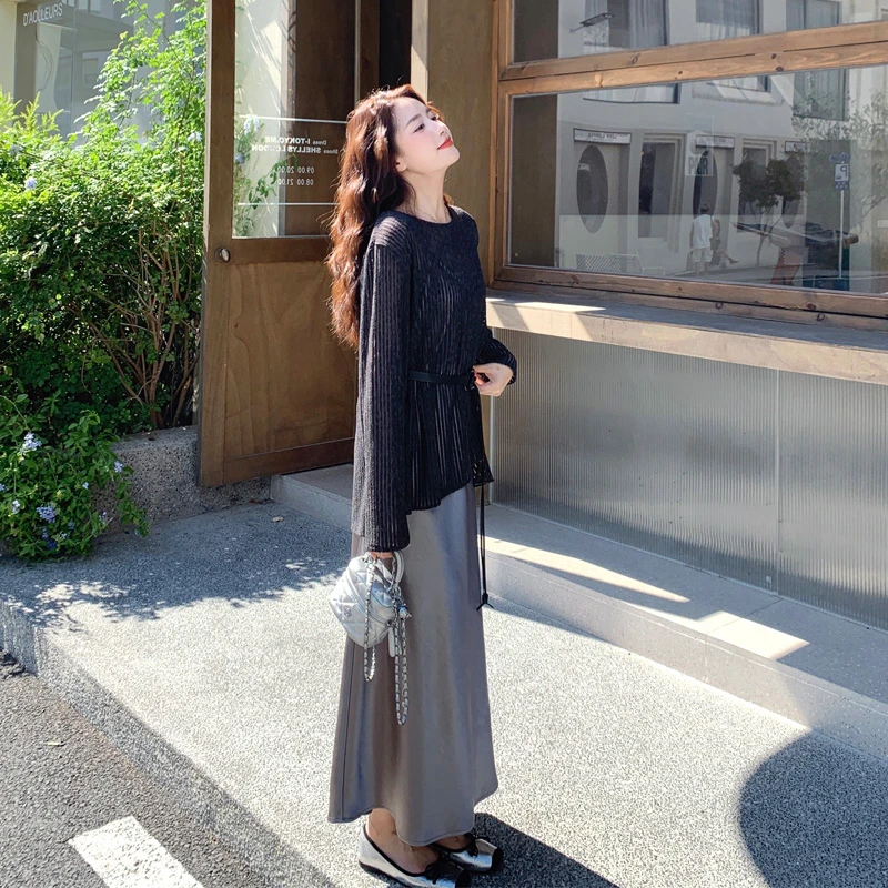 优雅气质镂空罩衫吊带裙2025春秋新款复古轻奢老钱风极简风套装裙