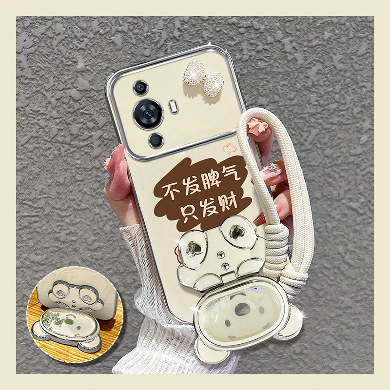 适用华为hi nova11手机壳只发财补妆镜支架硅胶软壳女款潮牌创意