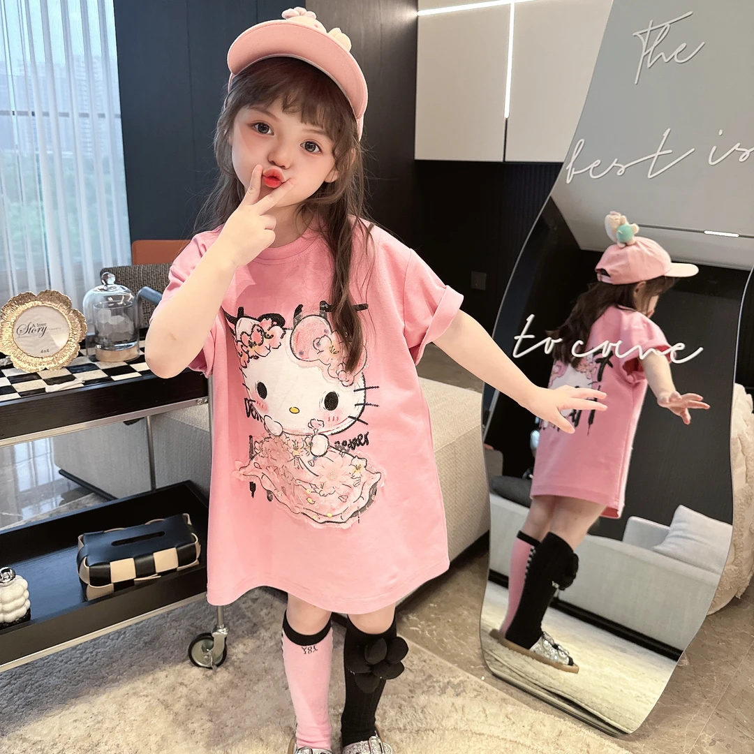 【Mt studio】【现货】KT卡通连衣裙女童夏季韩版少女风短袖T裙宽松