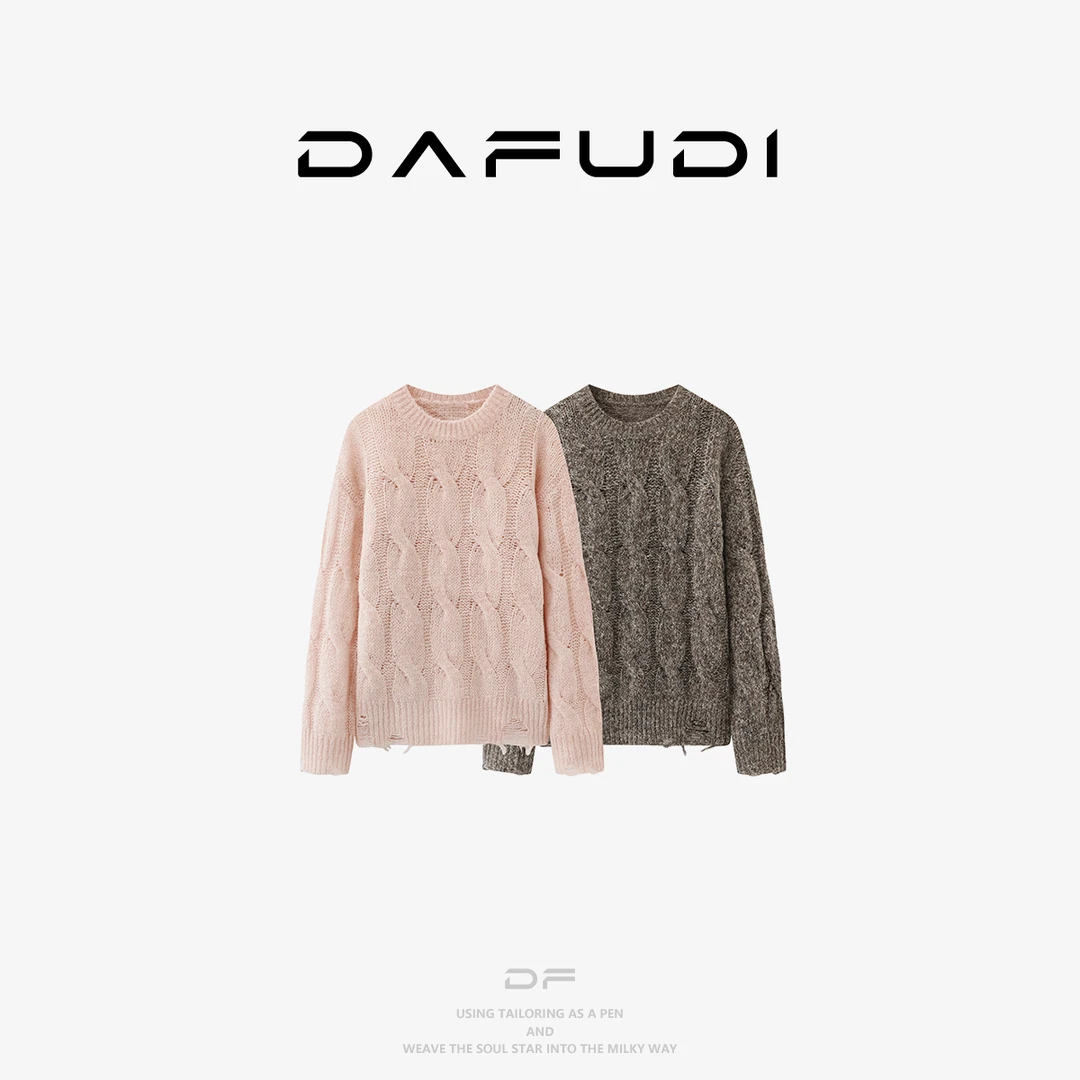 达芙笛【毛衣】2025冬新品纯色扭绳麻花空针破洞长袖上衣女K7843