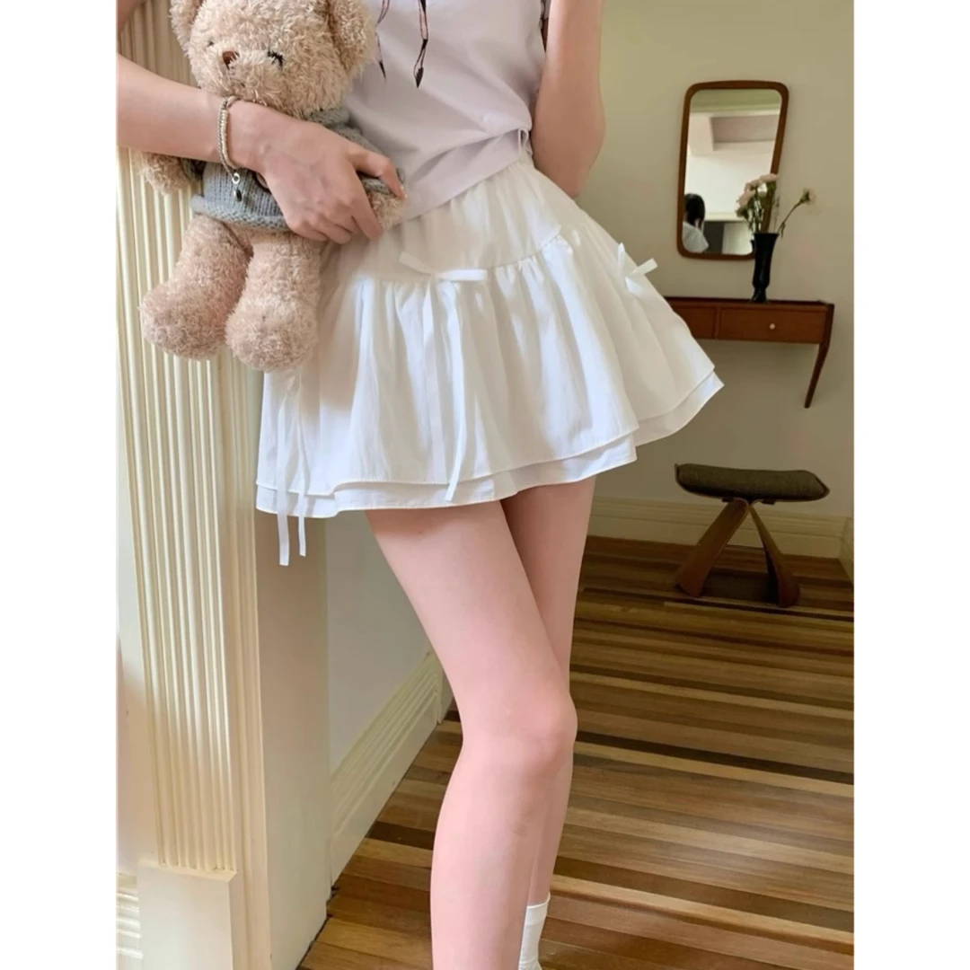 夏季新款少女蝴蝶结可爱蛋糕裙夏季百搭高腰显瘦A字半身裙女5389