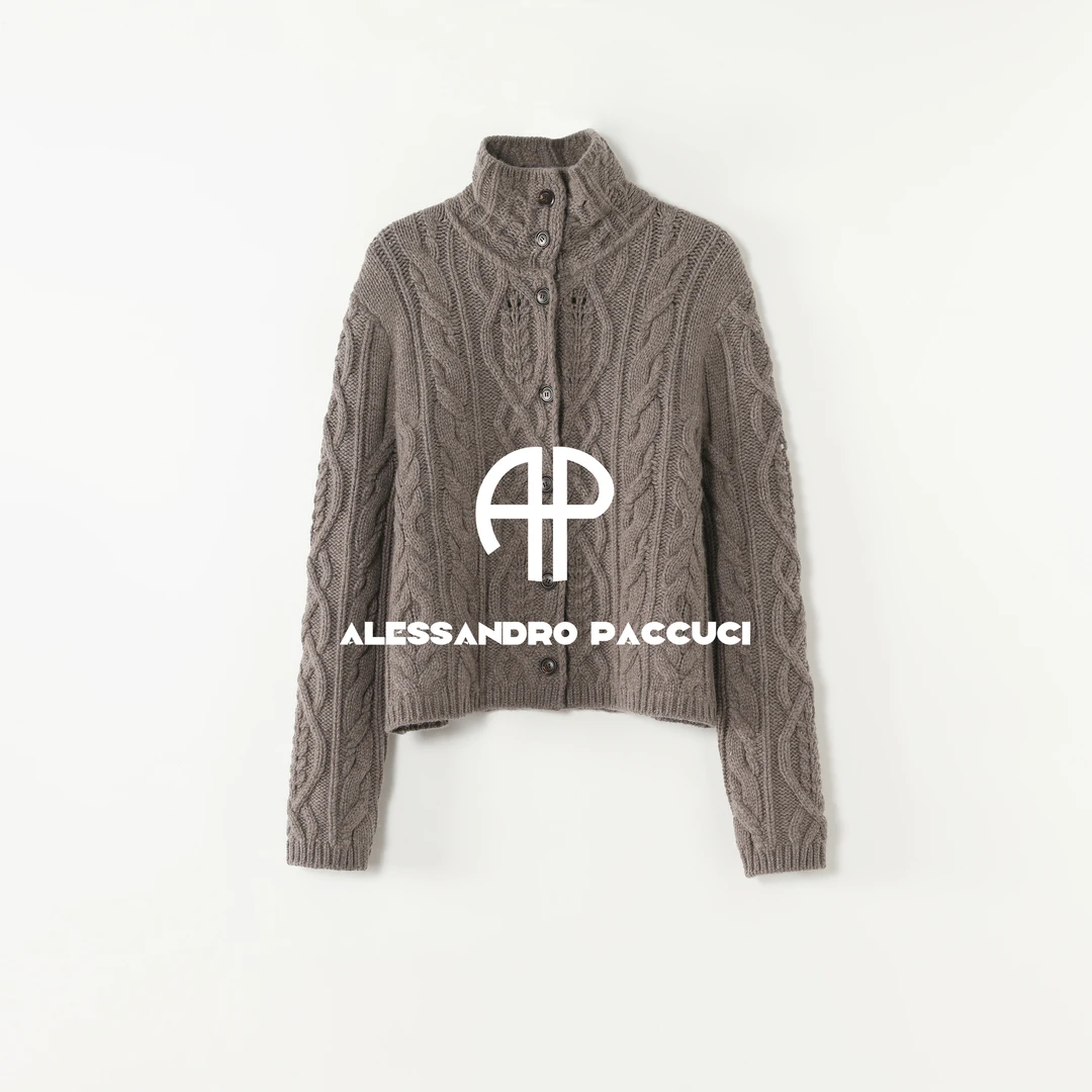 AP洛哥53260SK【小麻花】羊毛+羊绒立体绞花翻领时尚复古针织开衫