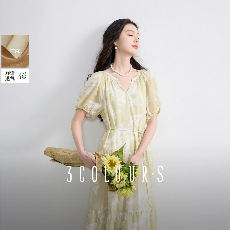 【莱赛尔+亚麻】三彩2025夏季新款连衣裙两件套A字裙长裙度假女S