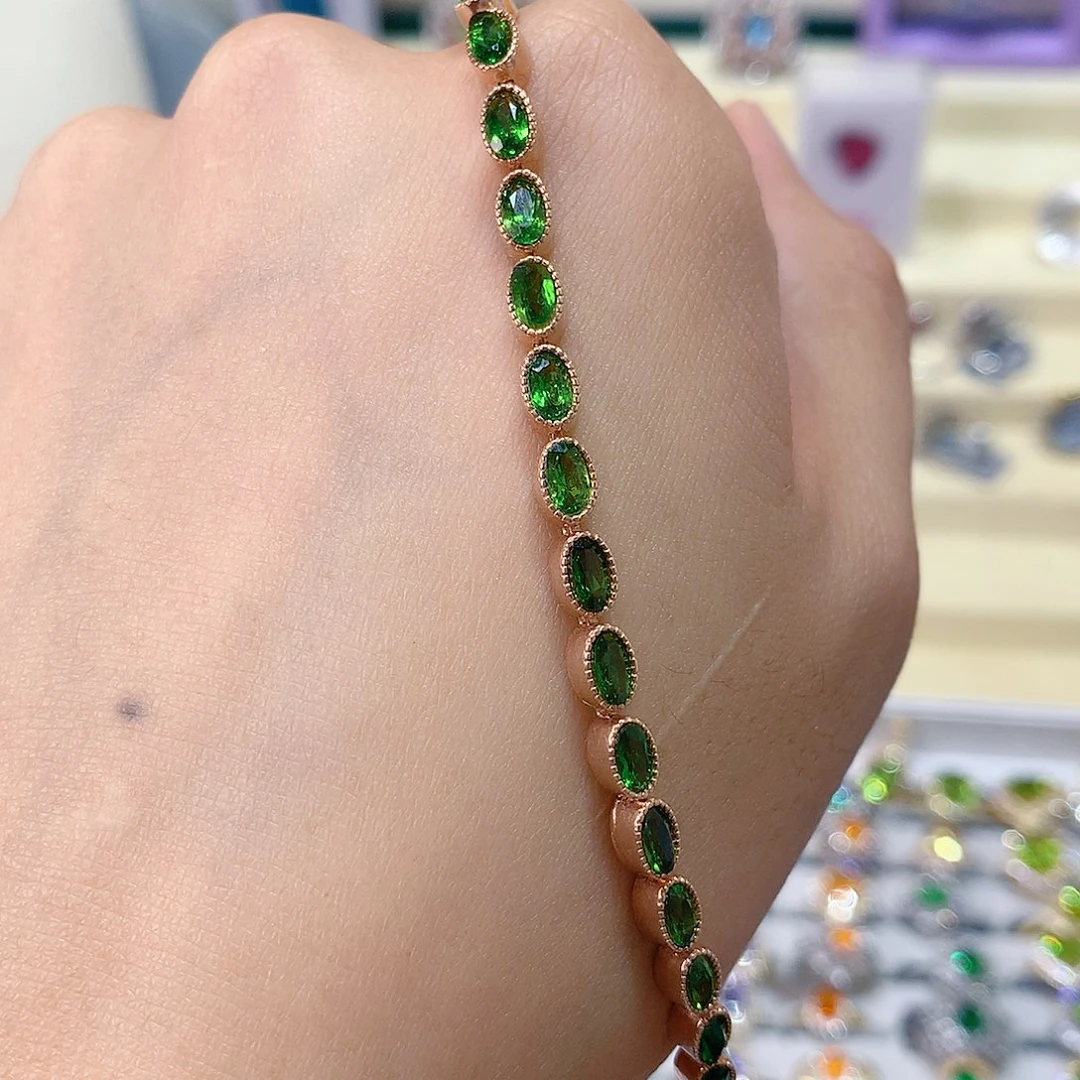 透辉石银S925镶嵌手链