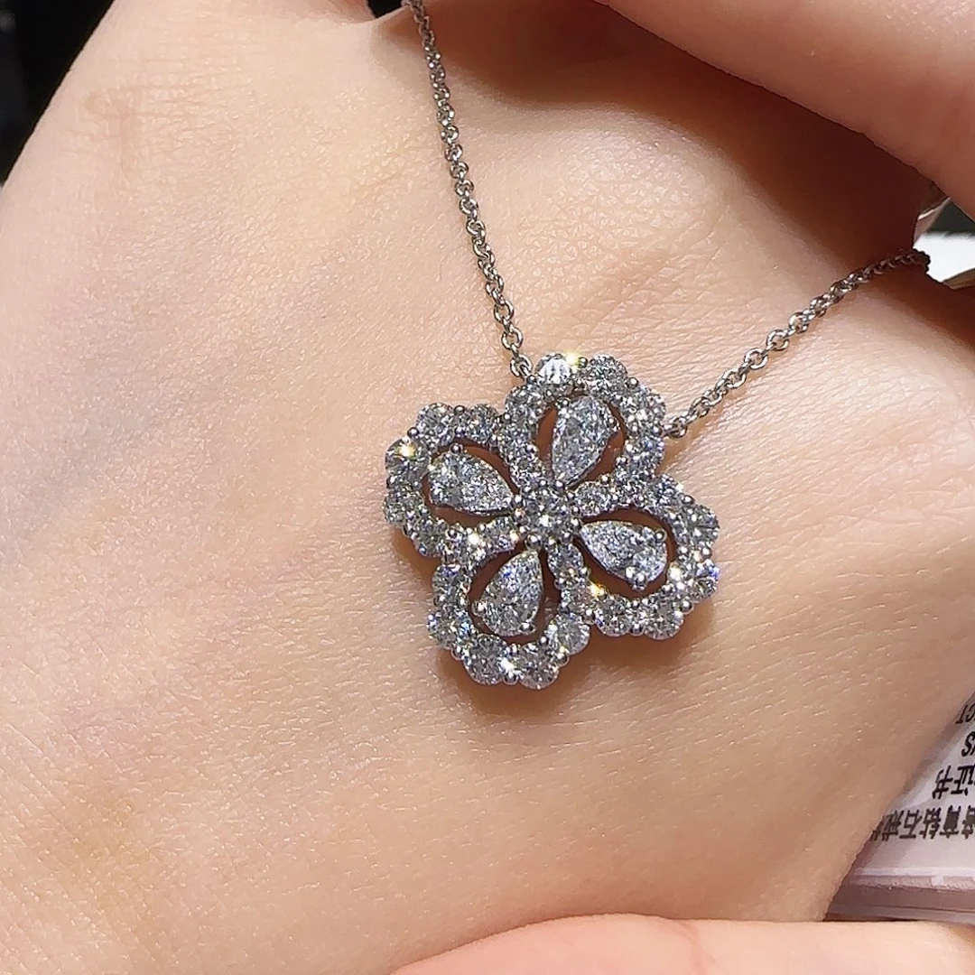 实验室培育钻石铂Pt950镶嵌大号四叶草项链