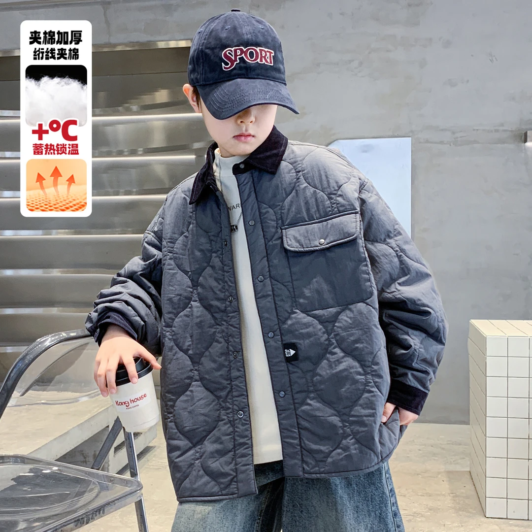儿童装男童冬装夹棉外套2025新款中大童秋冬款男孩加厚冬季衣服潮