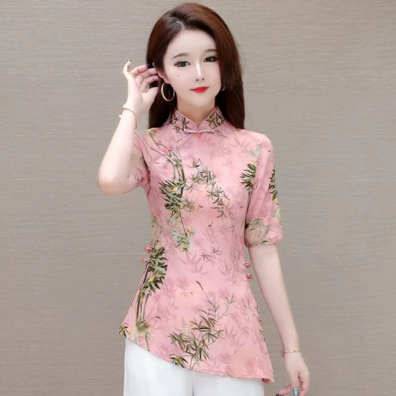 33-短袖日常单旗袍休闲风短民族风中长款夏季旗袍小上衣