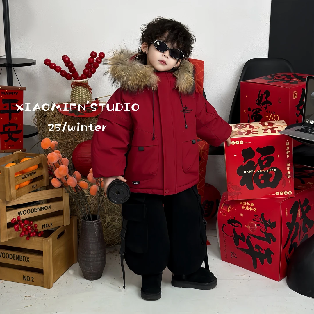 【小米范er】2025秋冬新款兔毛派克棉服外套韩版男儿童痞帅童装9989