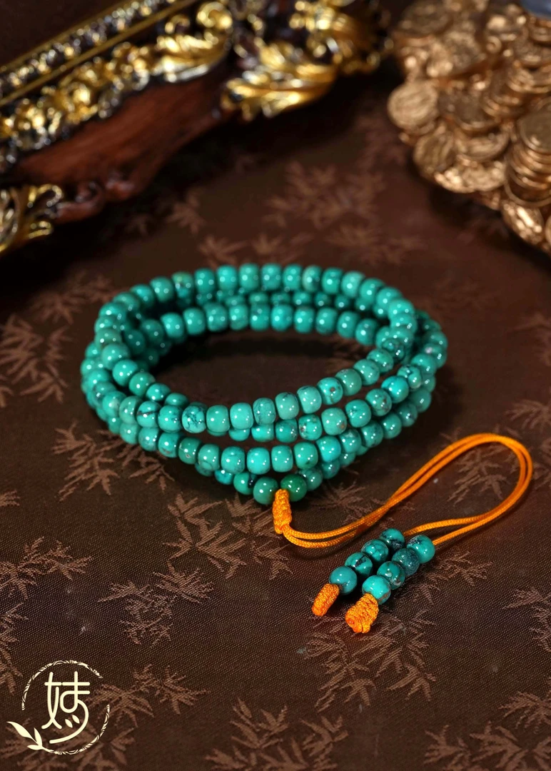 【婧婧精选】藏品 · 原矿绿松老型108项链  多样性发5MM左右