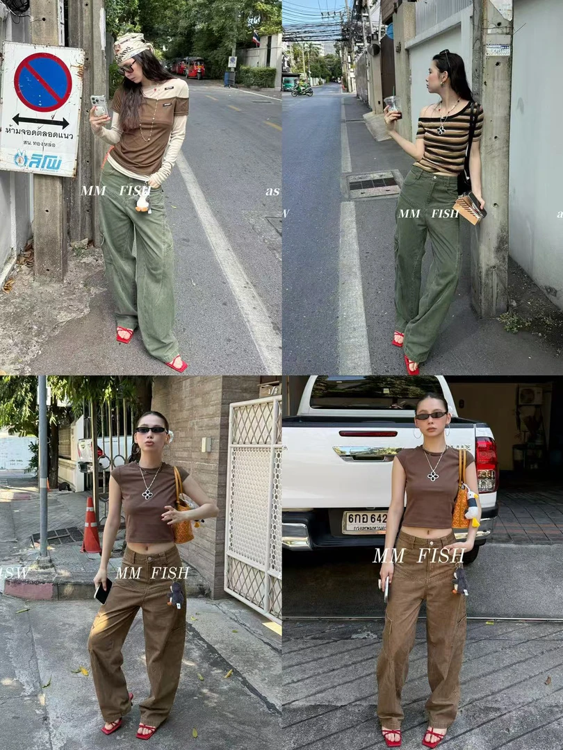 馒头（1mtk018#）工装绿！软牛仔设计感牛仔裤2-16