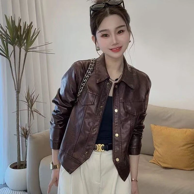 时尚皮衣外套女短款2025春秋新款减龄小个子宽松显瘦pu皮夹克上衣