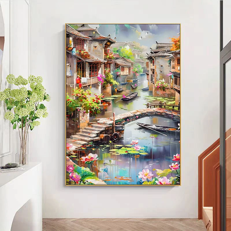 江南水乡二2025新款十字绣大格满绣38色手工绣60*80cm【裸包无针】
