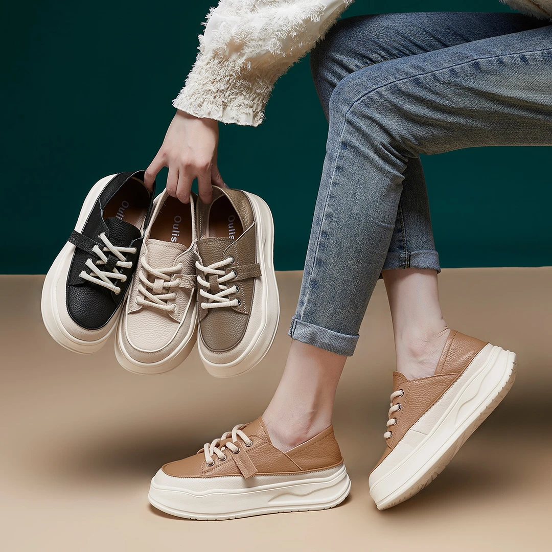｜喜欢-阳光｜423头层牛皮小白鞋女潮流时尚休闲女鞋百搭厚底休闲鞋