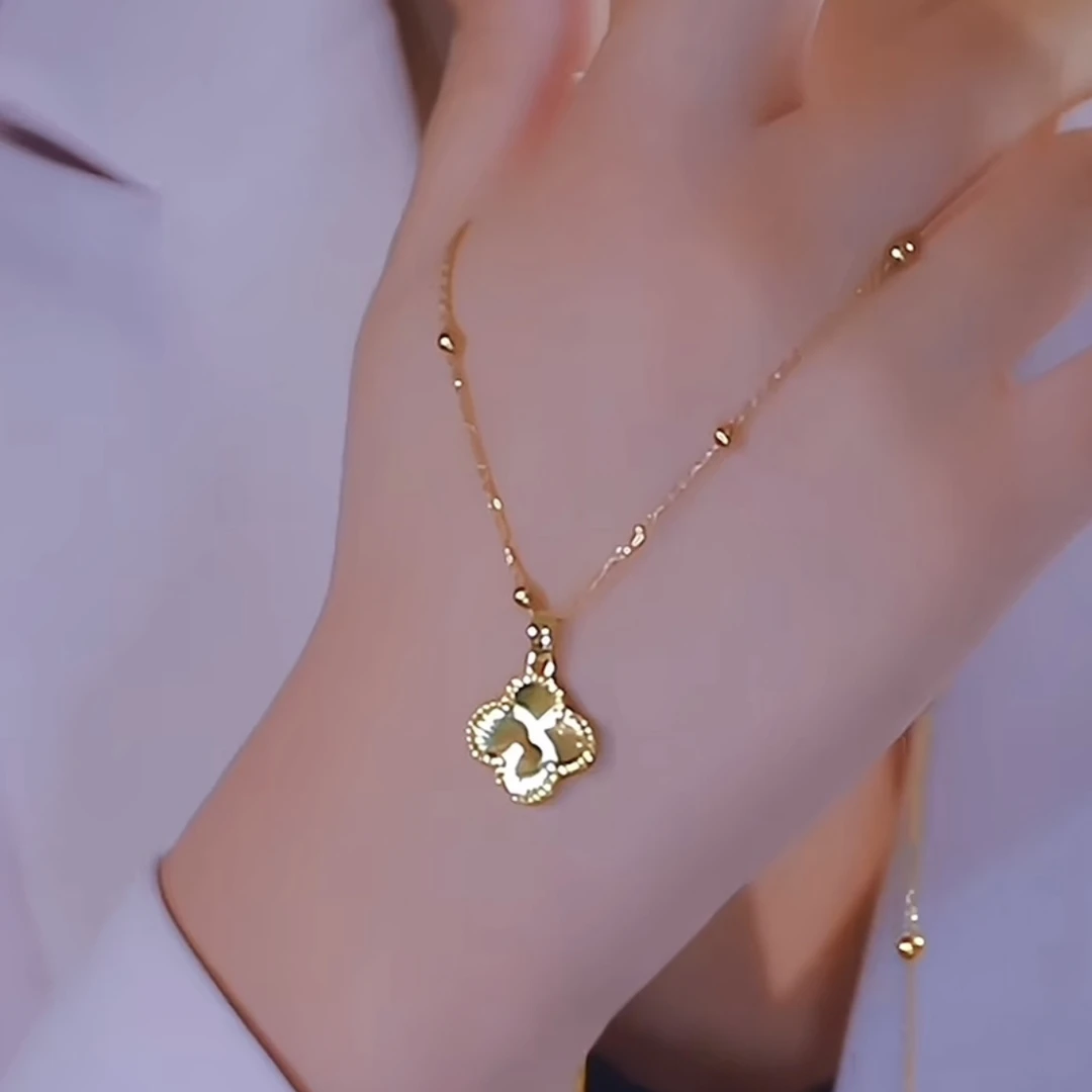 铜合金项链 新中式四叶花项链爆款时尚气质设计感锁骨链新款饰品