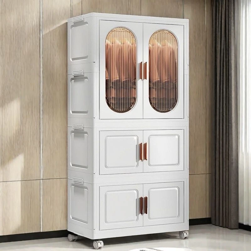 （实白）新款免安装折叠式收纳柜成人衣柜家用杂物衣服整理柜衣柜