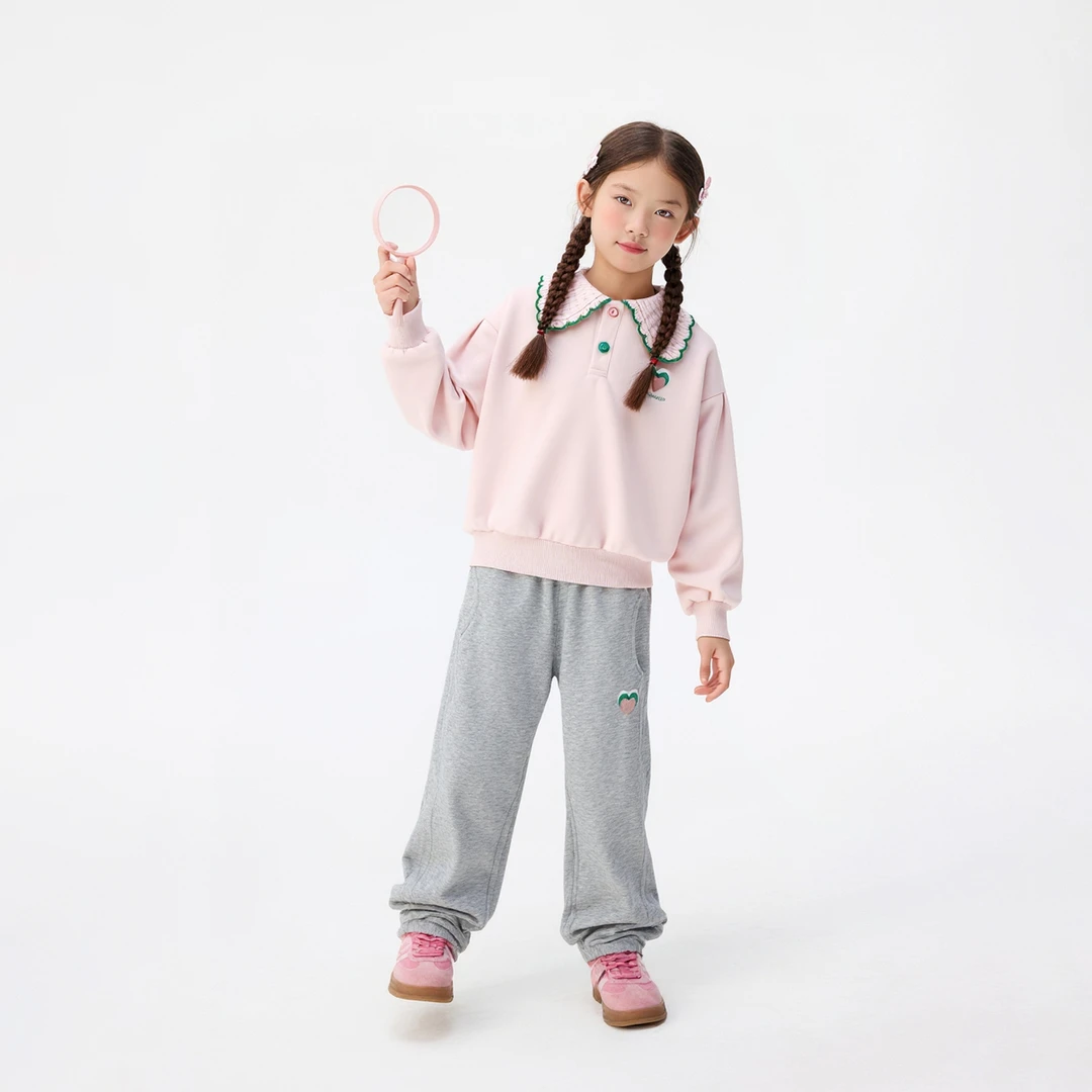 小茵曼女童卫裤三色爱心刺绣25秋儿童中大童宽松休闲裤GO3853372