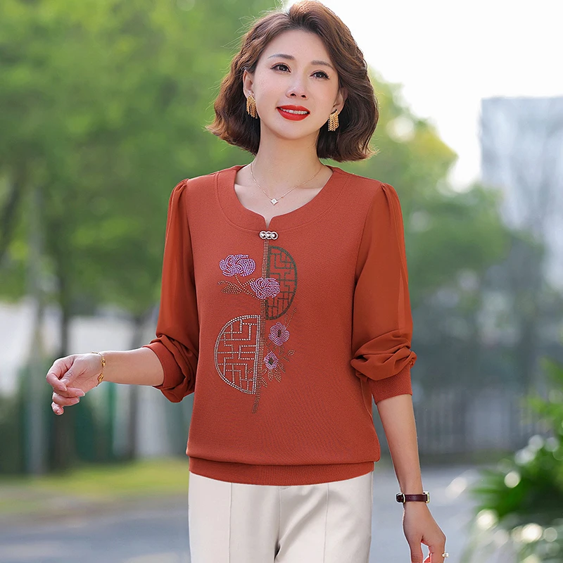 【丽姐家】春季新款妈妈装打底长袖时尚洋气中老年大码上衣