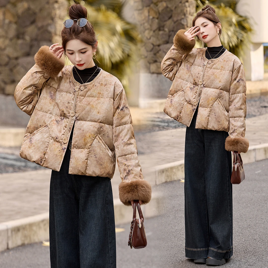 新中式国风羽绒服女装2025冬季新款复古宽松显瘦保暖白鸭绒厚外套