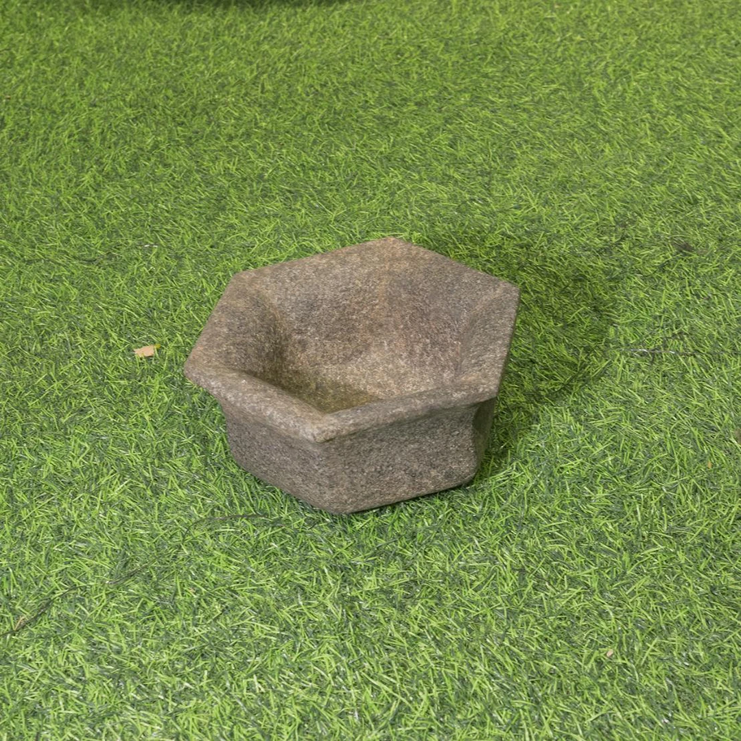 仿石六角盆底座花盆摆件装饰石雕实心客厅茶几石臼茶室雕刻复古