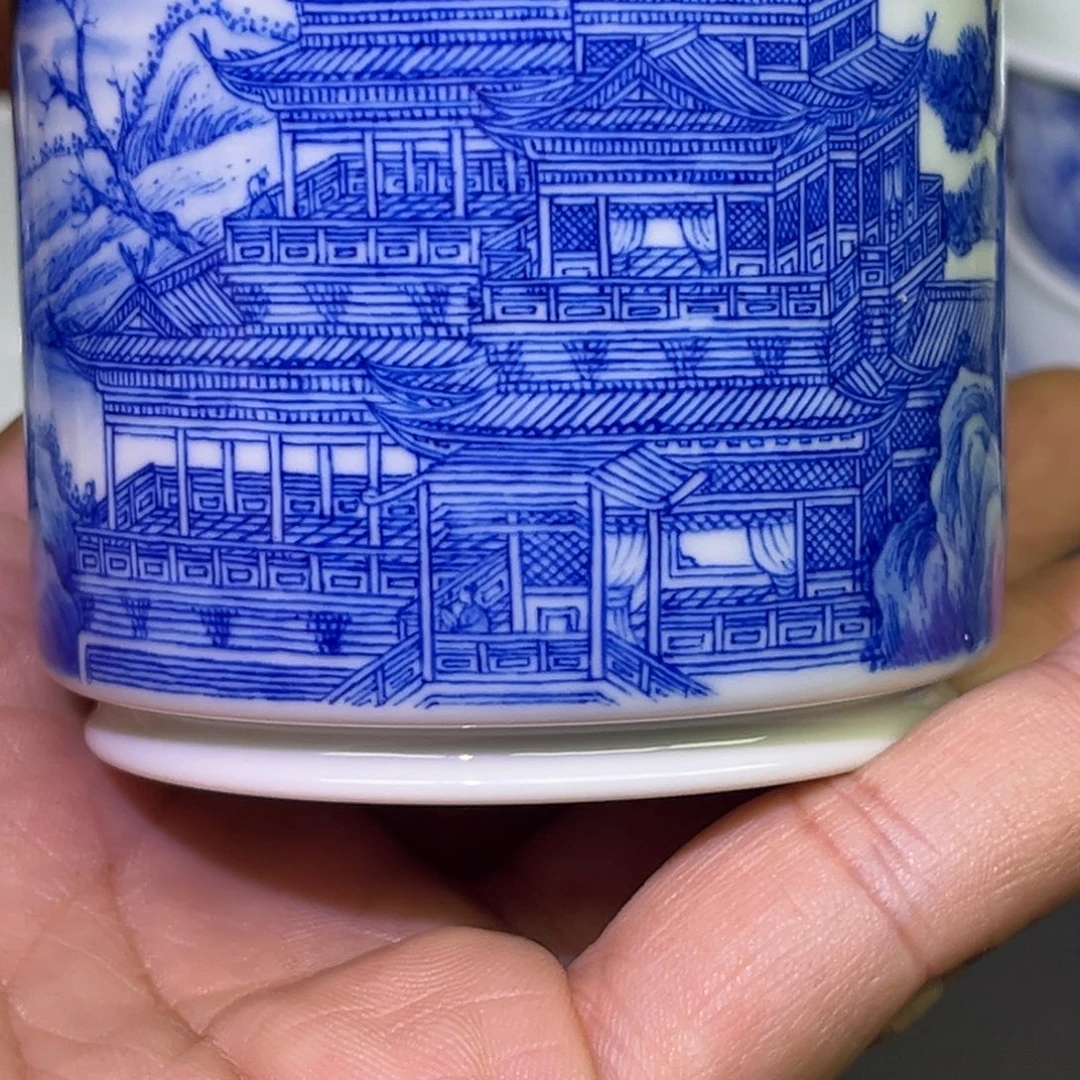 ****蓝摆件陶手工手绘微瑕滕王阁