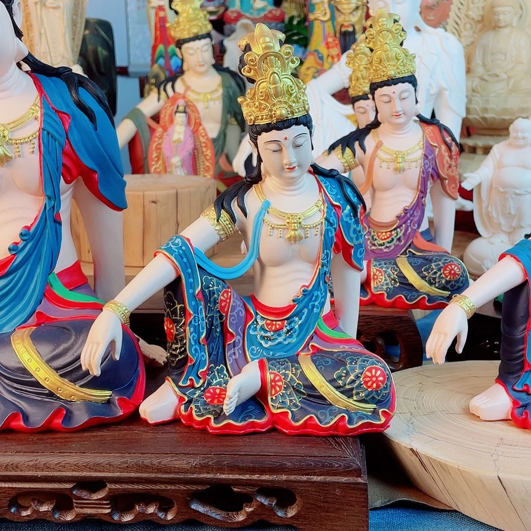 聚***业石材自在观音摆件20描花