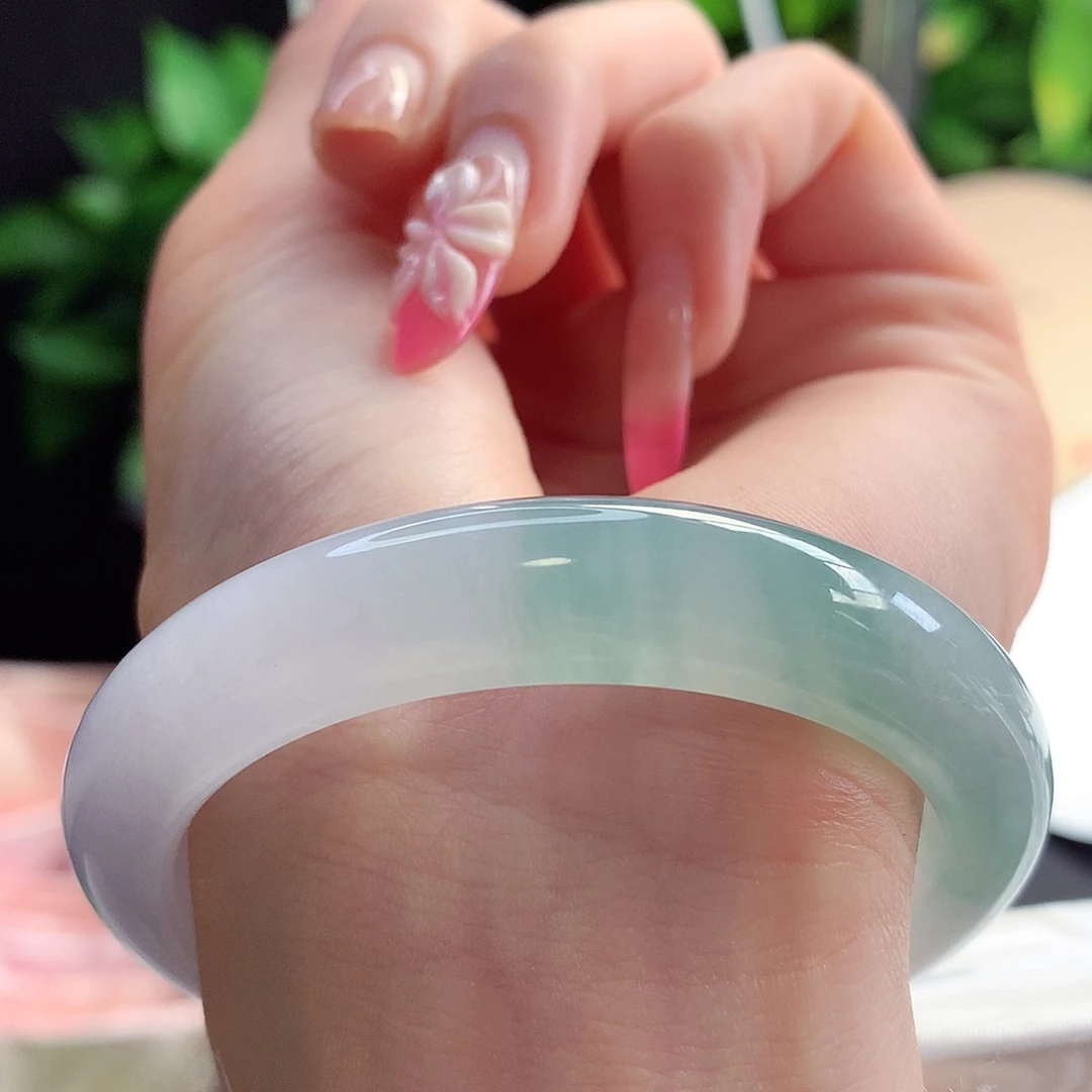 未镶嵌手镯翡翠天然A货翡翠53-54蓝水兼白冰 清爽14号