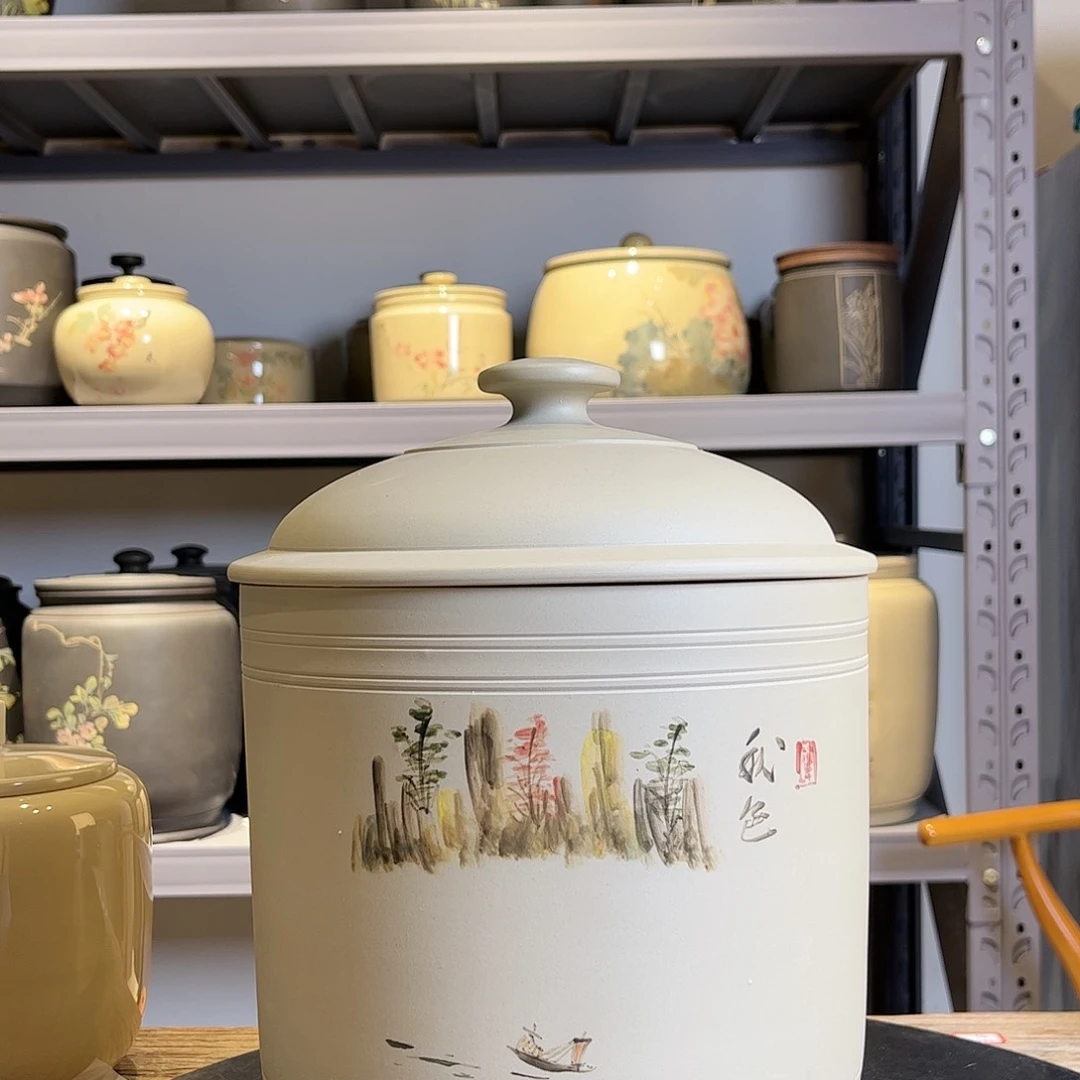 缸福利白泥哑光彩绘七饼缸