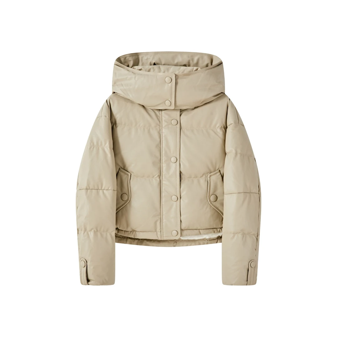 可溯源安心90白鹅绒 短款百搭皮质鹅绒服