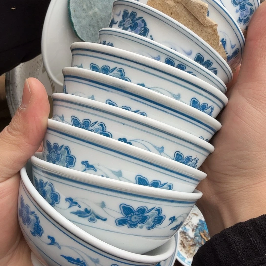 盘10个茶碗釉下彩高温