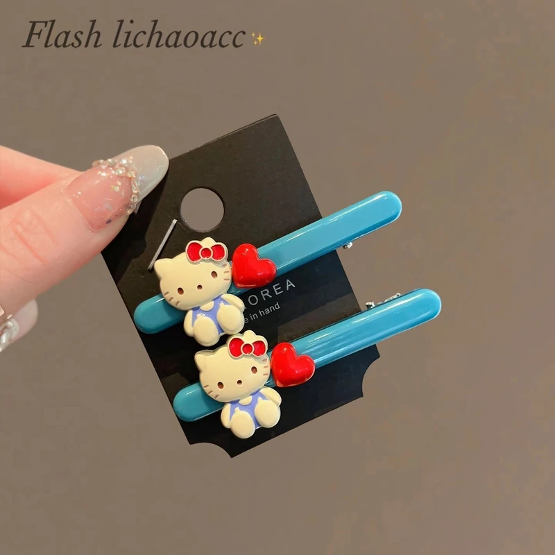 韩系可爱kt猫爱心侧边夹发饰蓝色一字夹发卡2025新款碎发刘海夹女