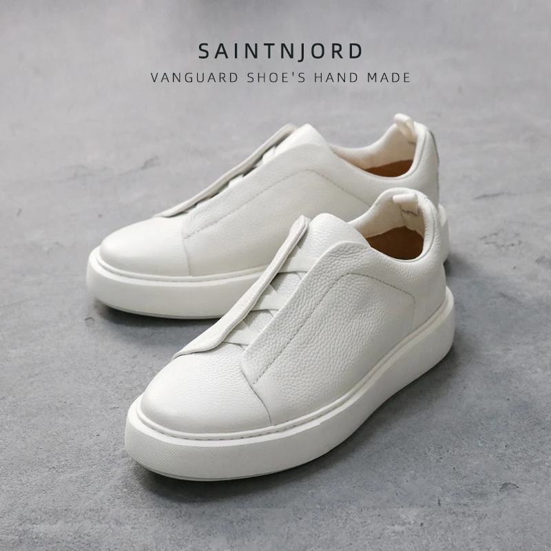 一脚蹬休闲男真皮松紧套脚老爹板鞋增高厚底德训阿甘小白鞋