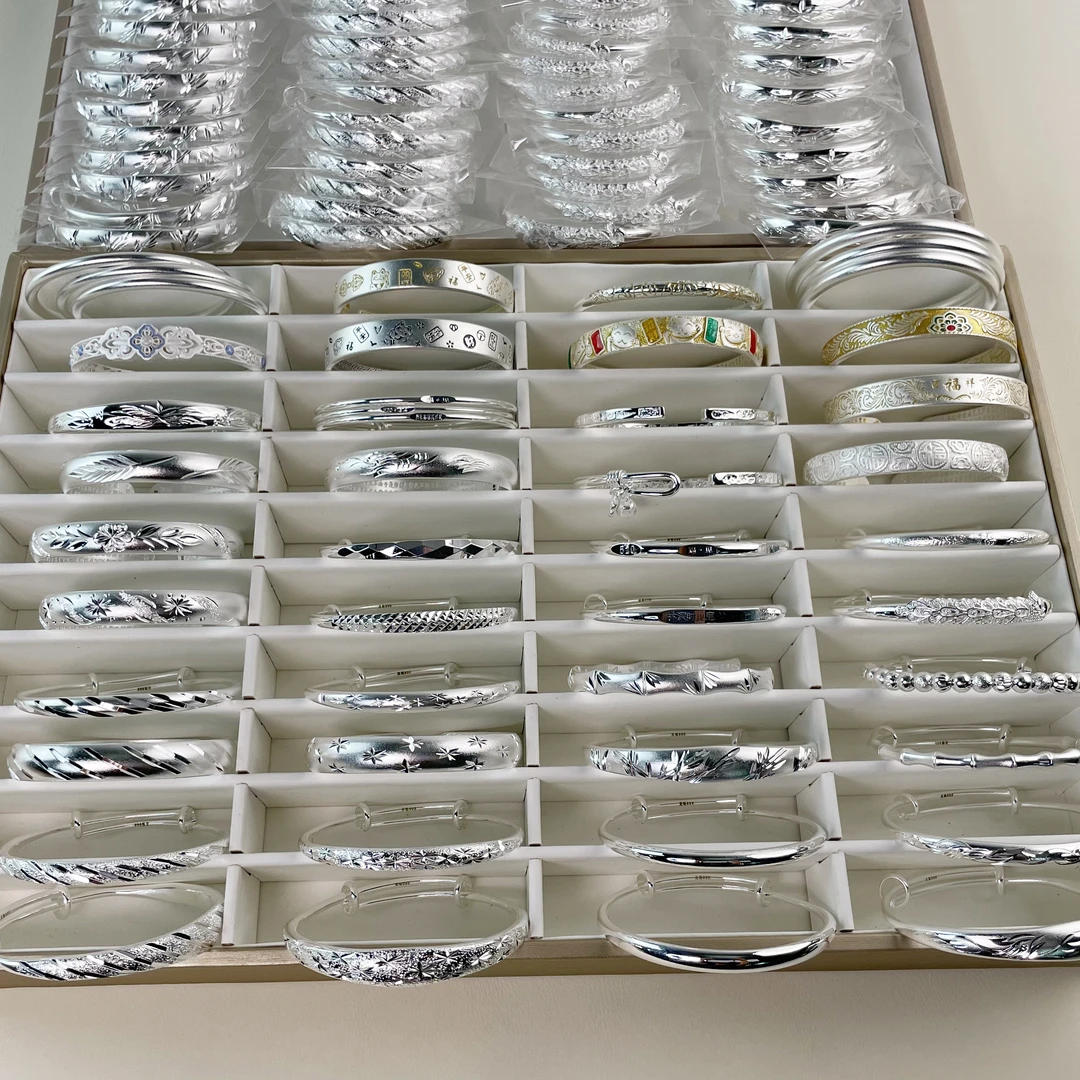 足银999 经典手镯推拉款时尚开口款简约工艺手镯（直播专用链接）