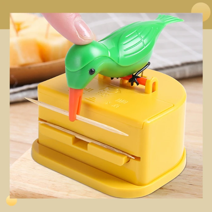 卡通小鸟牙签盒创意自动按压式牙签桶弹出式家用网红牙签筒复古