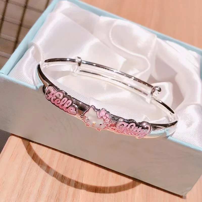 足银手镯 999.9【S62】hello kitty推拉可调节手镯礼物可爱