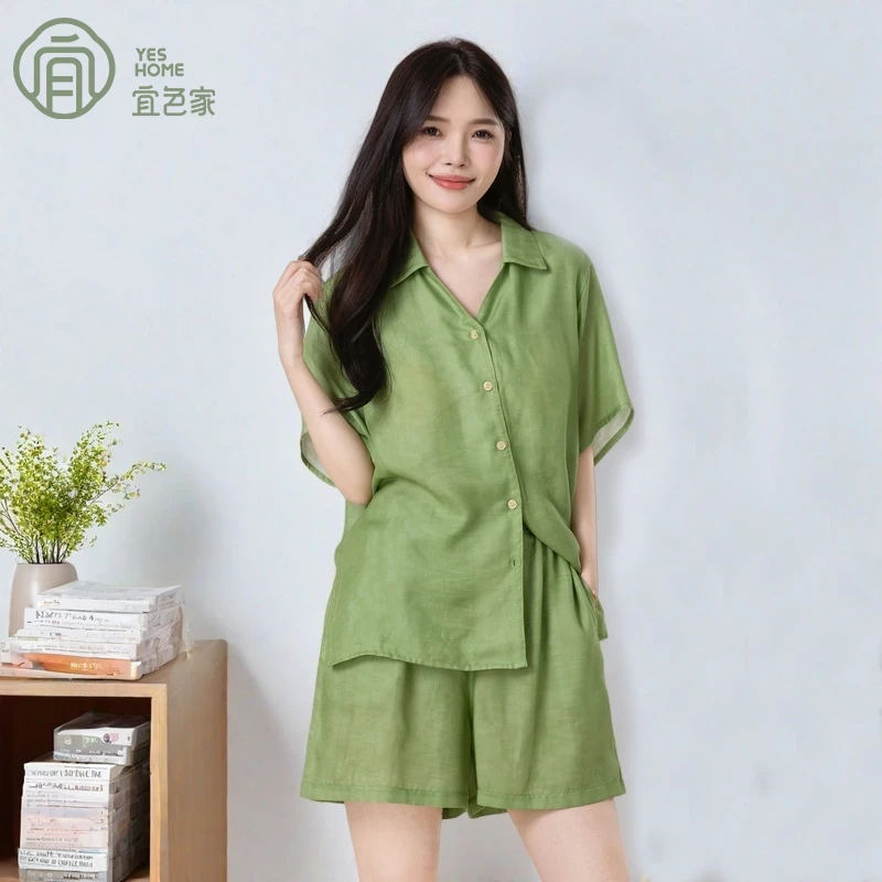 宜色家带胸垫情侣睡衣爆款2025新款夏季简约透气可外穿家居服套装